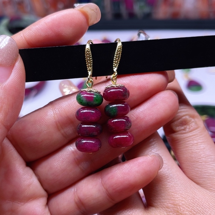 耳坠银S925镶嵌红宝石