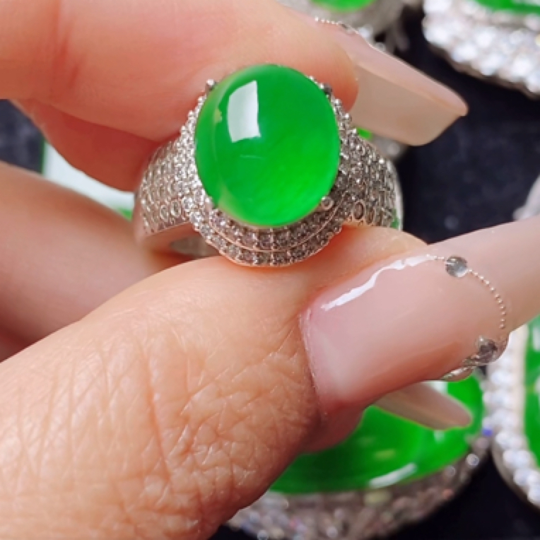 天然翡翠正品a货铜托戒指