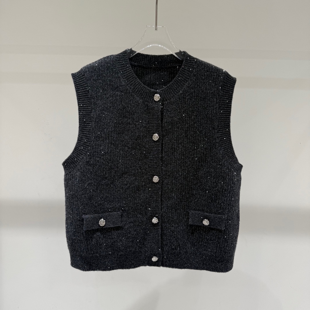 2024秋冬新款小香风圆领针织开衫马甲毛衣背心上衣女1130091