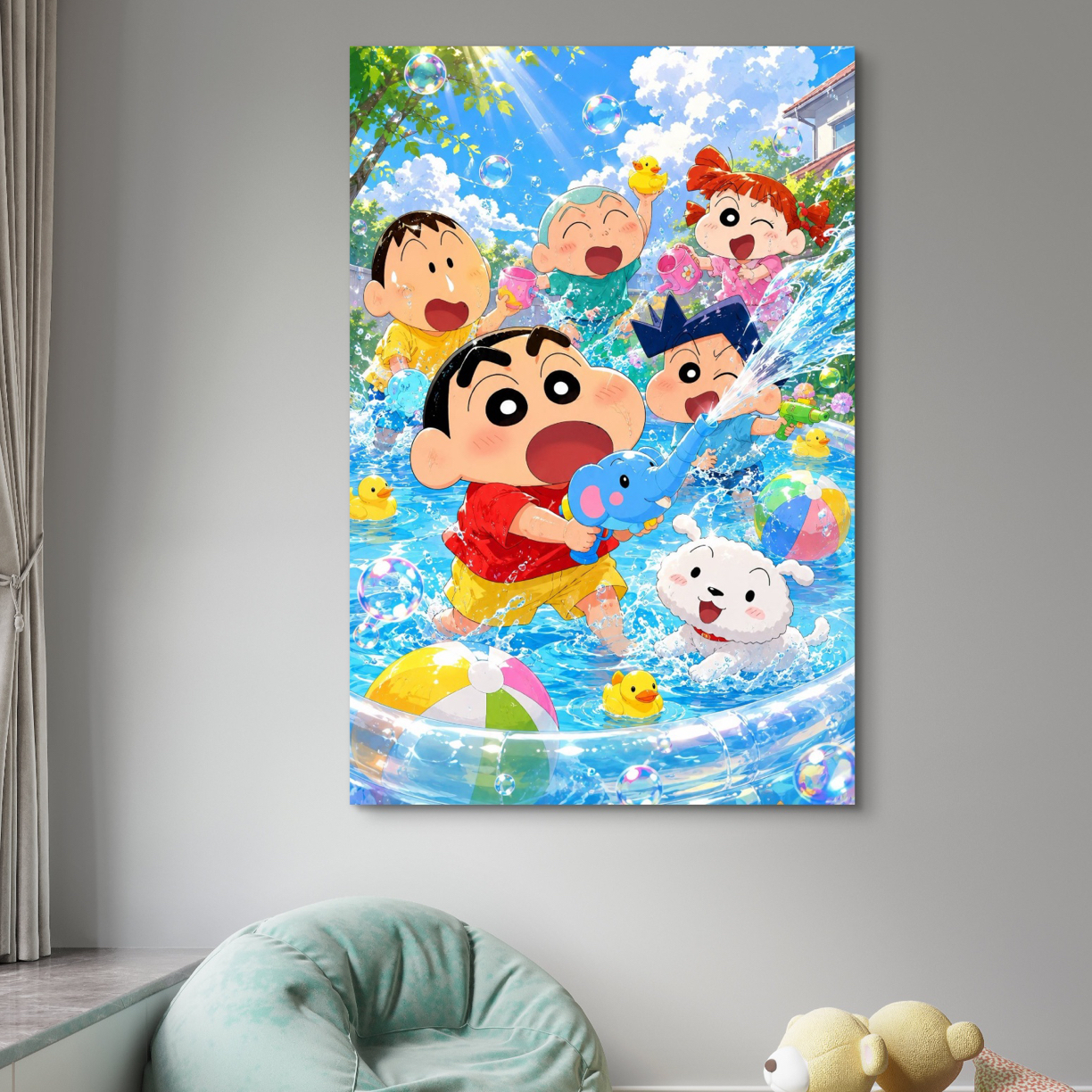 新疆长绒棉布。蜡笔小新泳池派对100×70大格56色十字绣