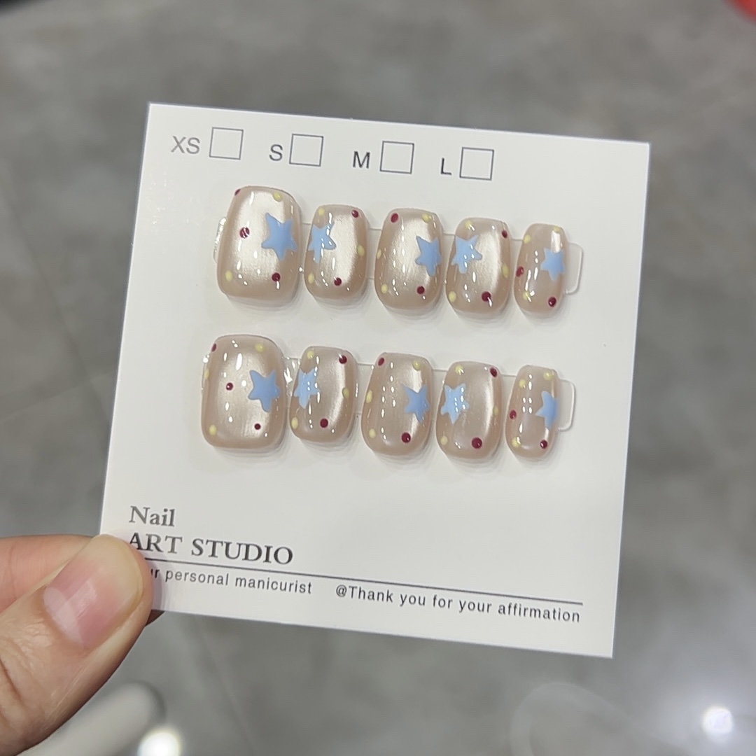 【蓝星波点】猫眼纯手工穿戴甲美甲贴片可拆卸穿戴式10片装A208