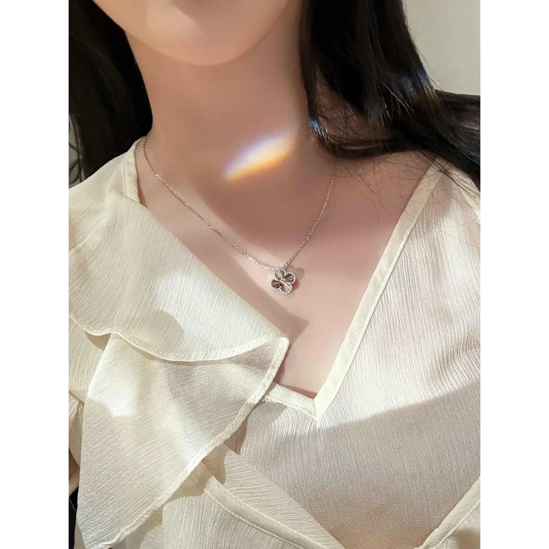 《HB》 2024圣诞单花镭射双拼时尚气质镶嵌 项链