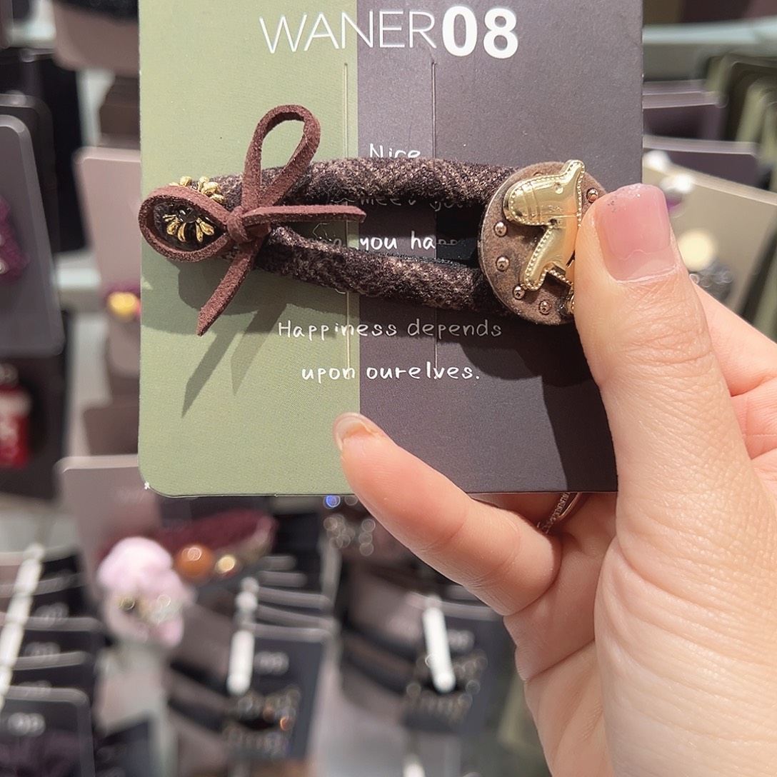 方***方羽毛不锈钢金色小马掰掰夹