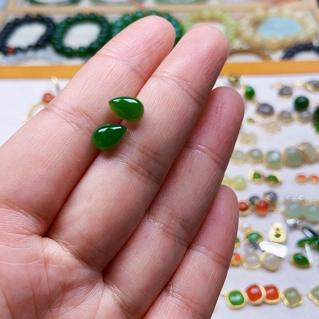 和田玉耳饰银S925镶嵌