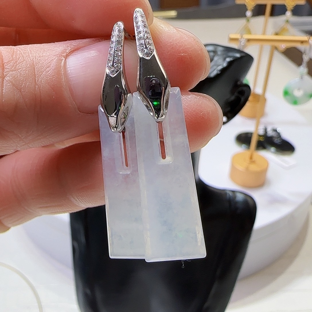 翡翠耳饰18K金镶嵌天然缅甸a货翡翠