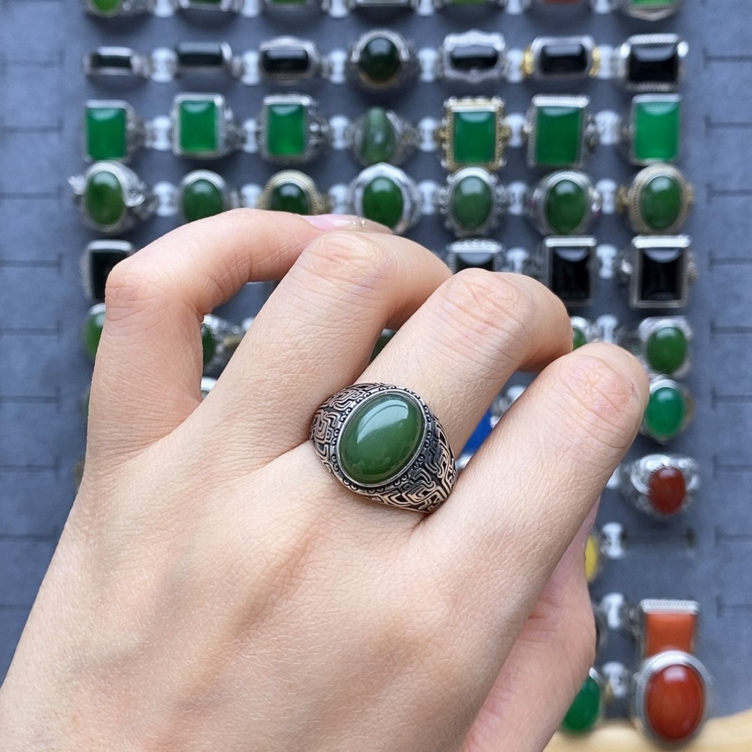 和田玉戒指银S925镶嵌