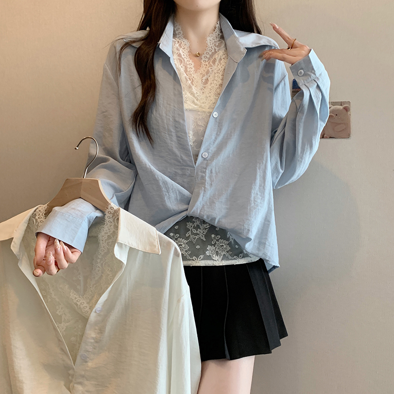 【鱼白专属】【运补6-10】2025秋装新款法式气质蕾丝假两件别致衬衫
