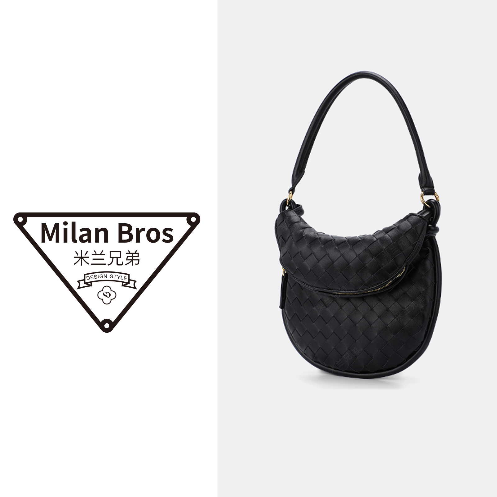 【米兰兄弟】头层牛皮月牙子母包黑色