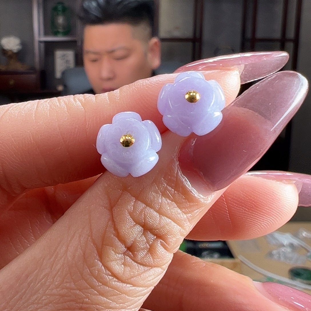 翡翠18K金镶嵌耳饰耳环