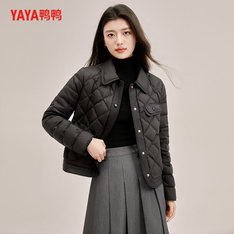YAYA/鸭鸭轻薄羽绒服翻领时尚百搭舒适保暖女士短款YE4B601465L