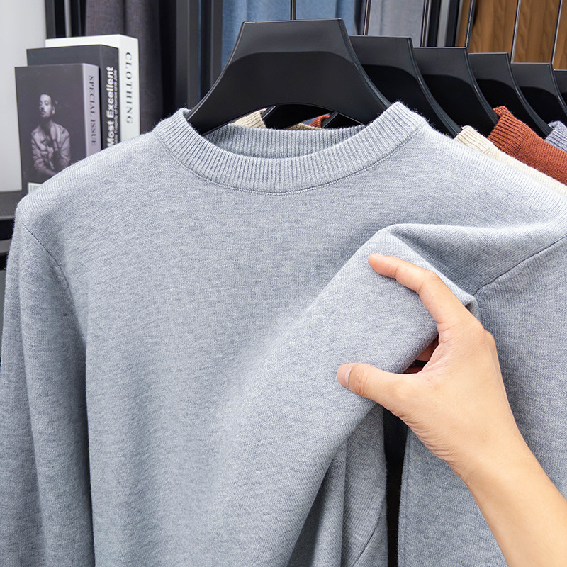 （圆领）男士精纺长袖羊绒衫打底衫秋冬季修身内搭纯色潮流