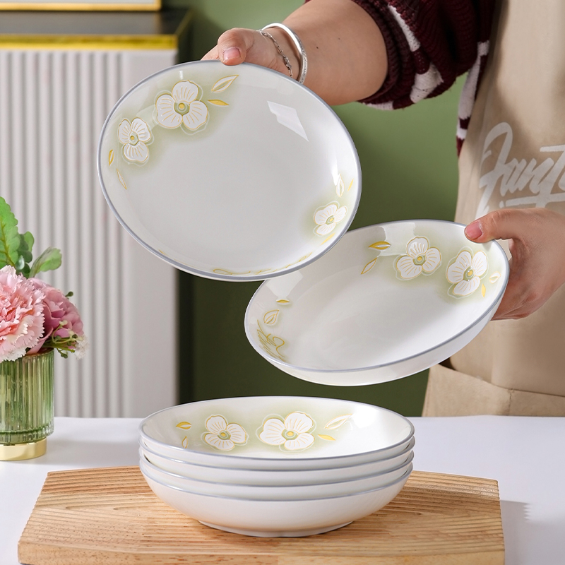 句途6个7.2英寸金枝玉叶圆盘手绘釉下彩家用陶瓷餐盘菜盘子