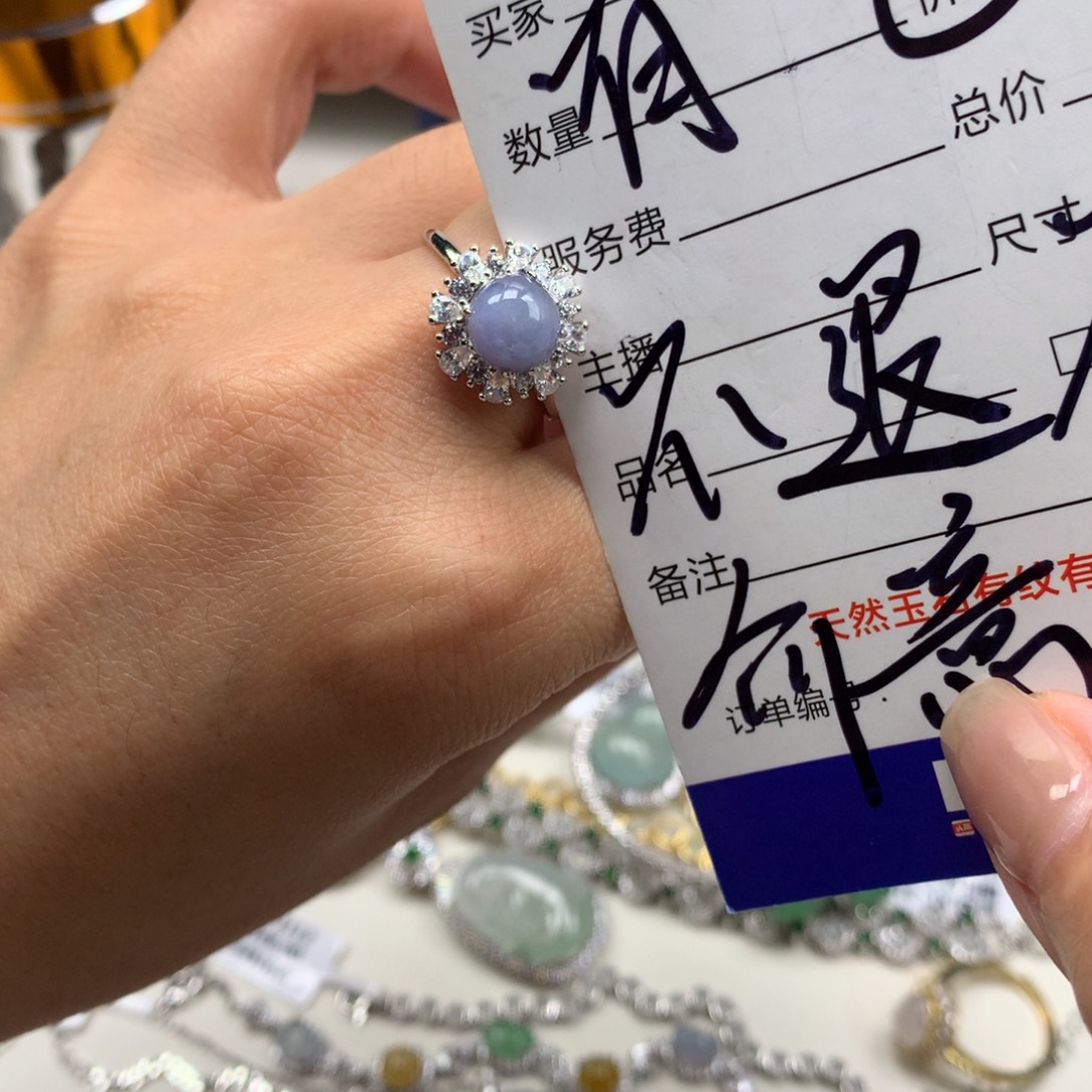 翡翠银S925镶嵌颈饰戒指