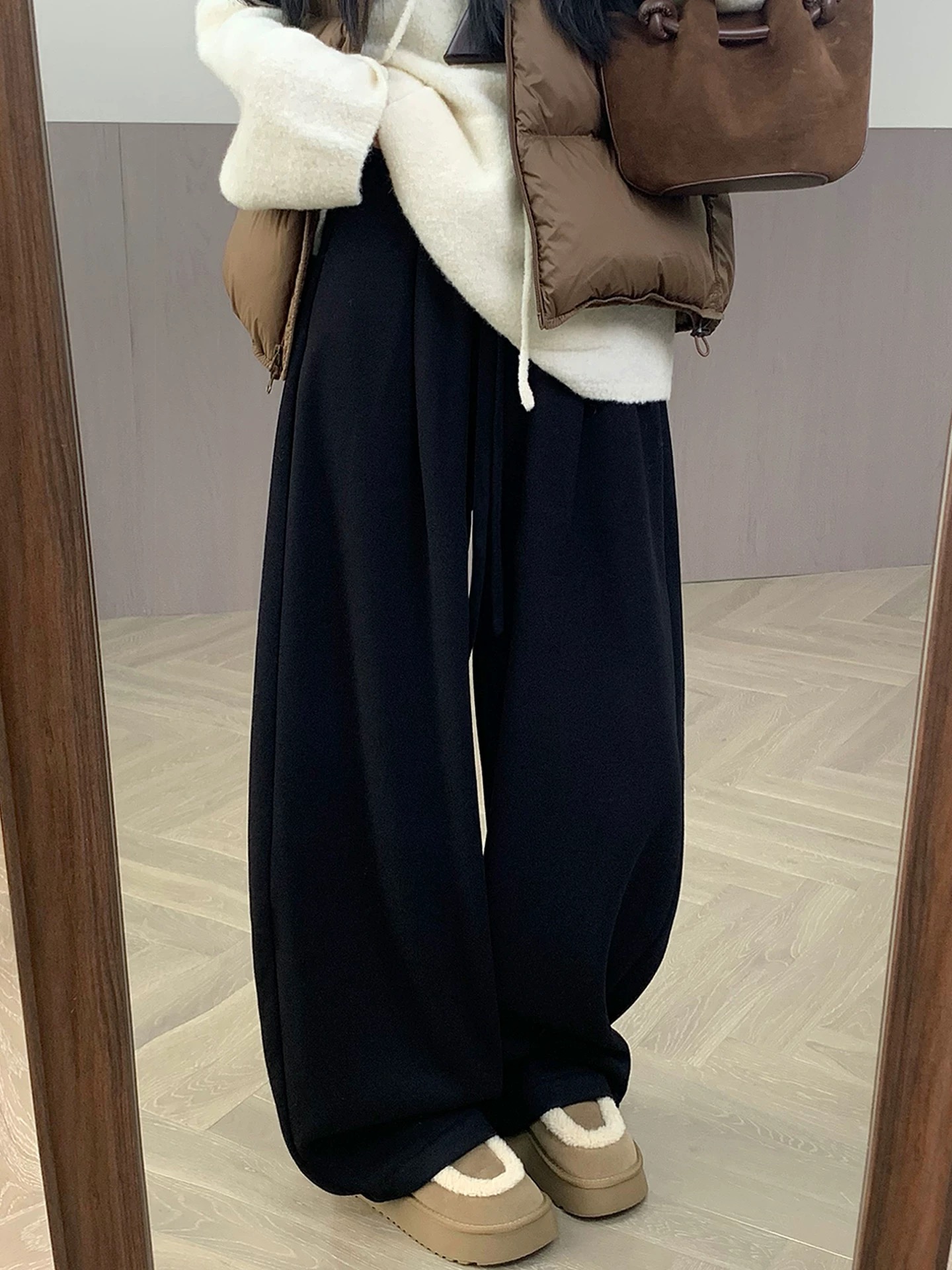 针织高腰垂感毛线糯米裤慵懒风加厚直筒弯刀拖地裤