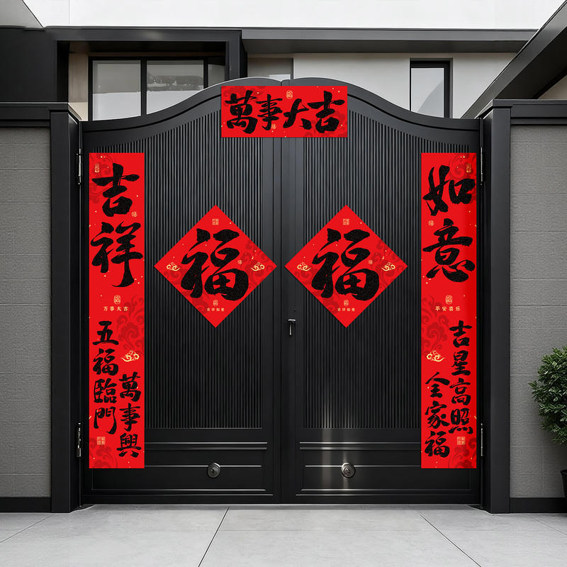 新年绒布对联背胶春联春节批货2026新款马年过年大门贴装饰用年货