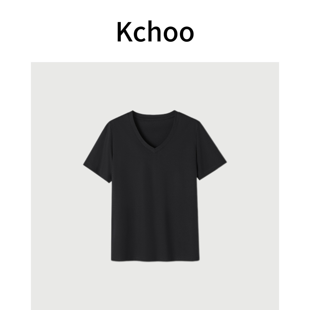 ‘Kchoo'升级丝光T'亚麻天丝丝光棉V领显瘦百搭通勤纯色T恤森女系