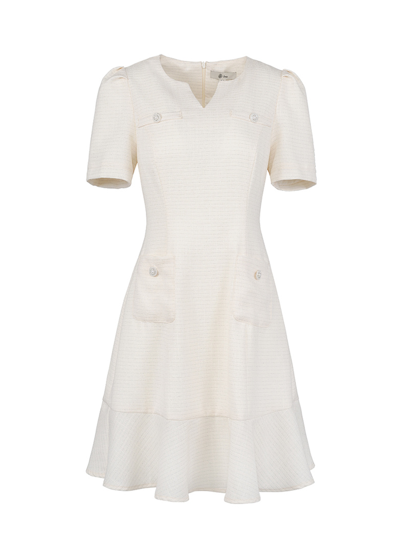 短袖法式小香风名媛气质白色夏季修身复古连衣裙613250042