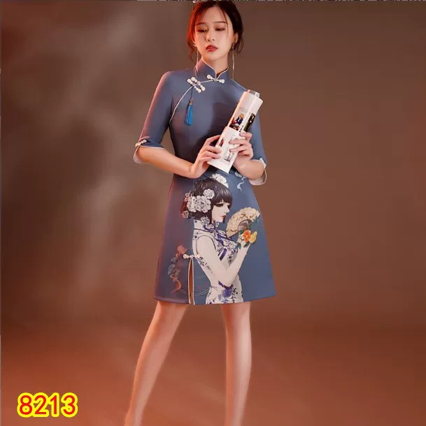 【2136 手工盘扣 旗袍美人 蓝色 】（没有流苏）显瘦气质中国风旗袍