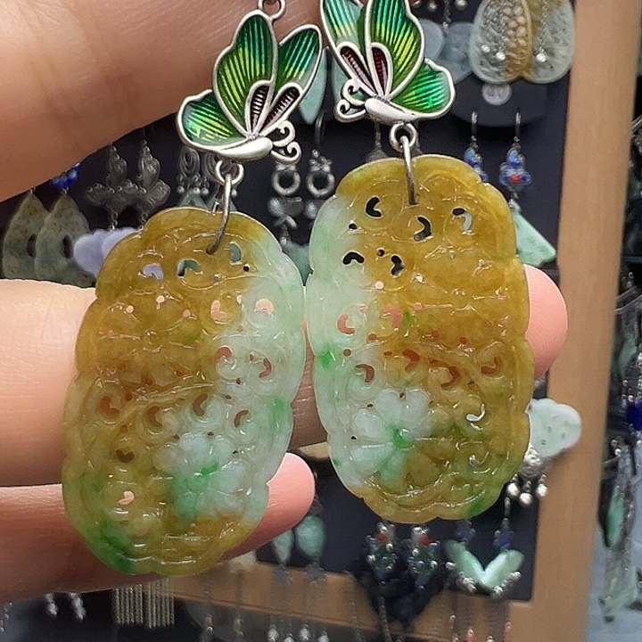 翡翠银S925镶嵌耳饰