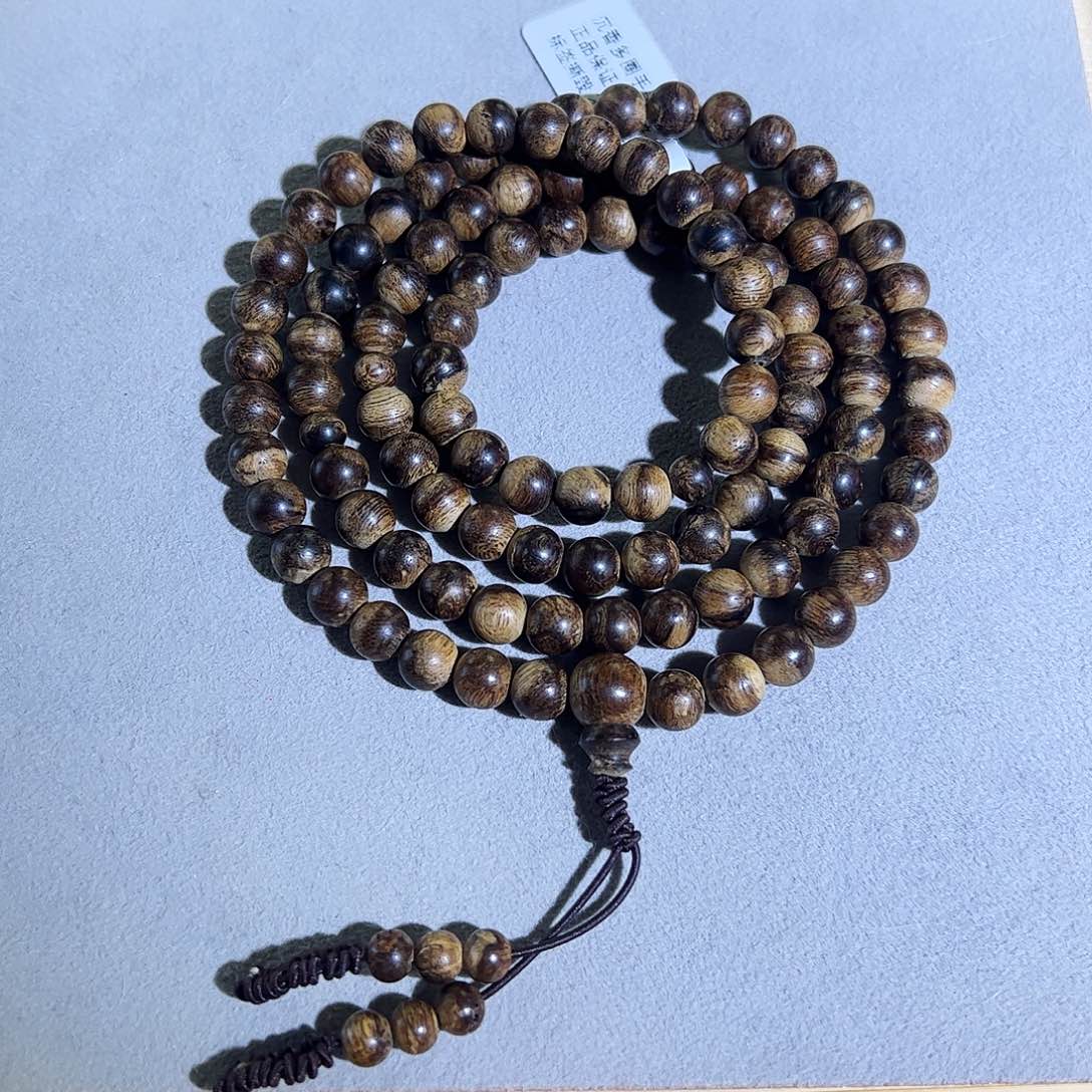 沉香手串天然达拉干虎斑老料0.7多圈 9分 奶香蜜甜凉