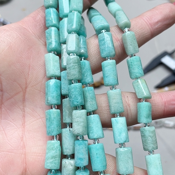 玛瑙/玉髓珠宝半成品合金一条8x11mm天河石桶珠