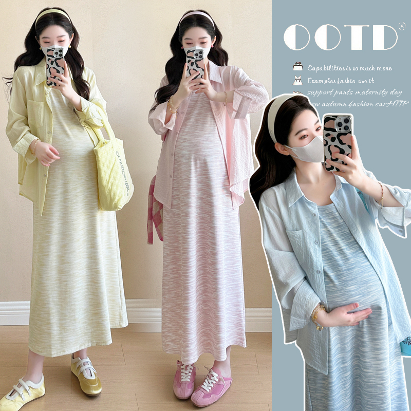 实拍2025孕妇夏季扎染彩色背心裙加防晒衬衫孕妇套装显瘦宽松冰凉