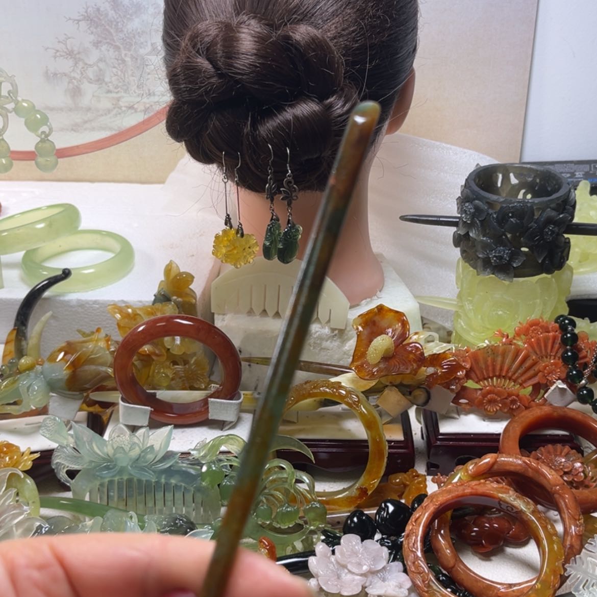 【闪购商品】蛇纹石玉发饰合金