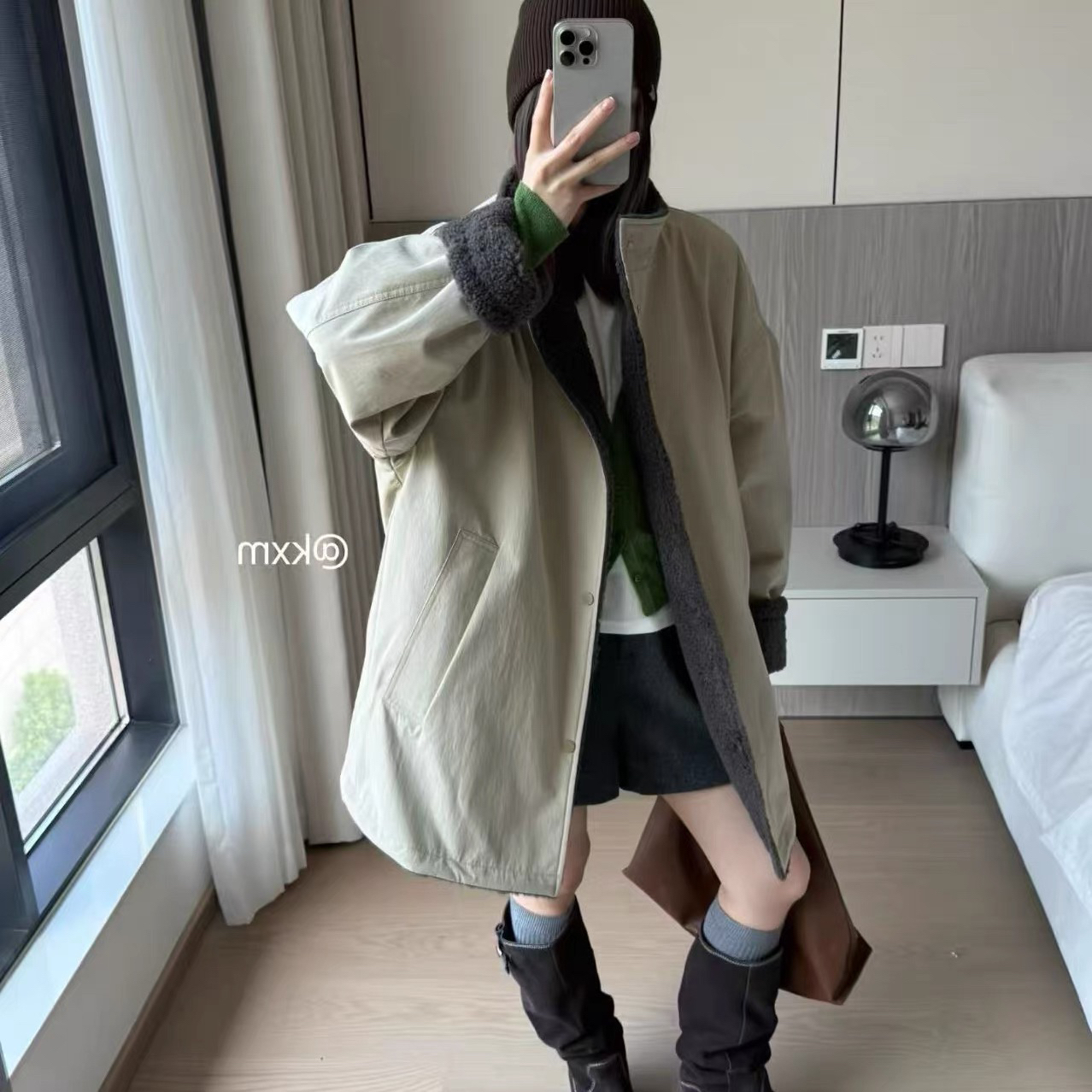 2816默认次品韩系立领羊羔毛中长款外套A32-2-2