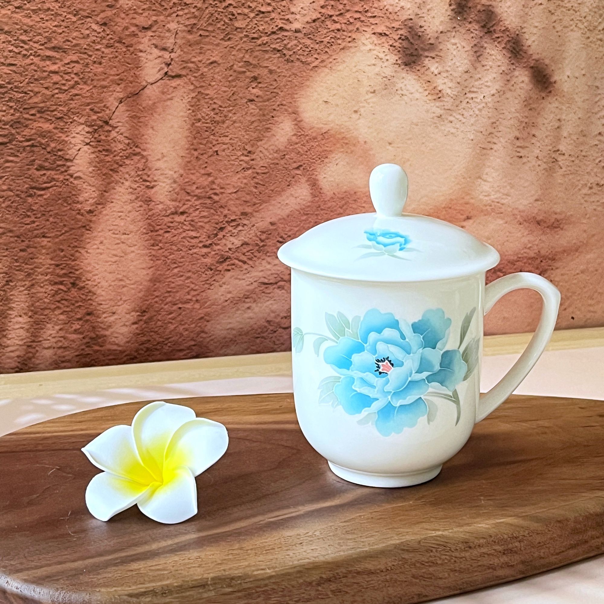 醴陵釉下五彩蓝牡丹系列喝水杯陶瓷茶杯家用会议杯大容量水杯正品