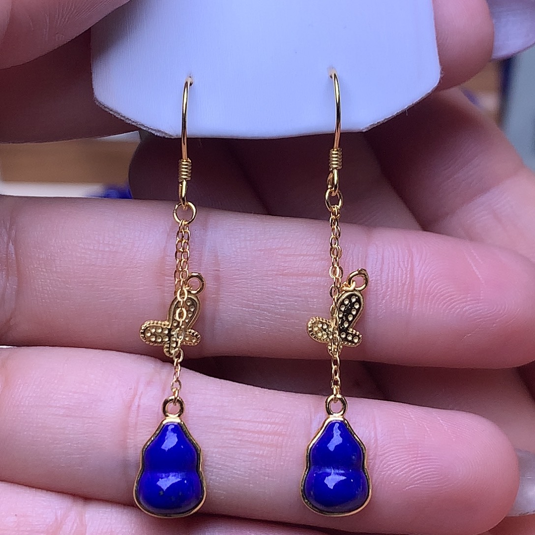 青金石银S925镶嵌耳饰