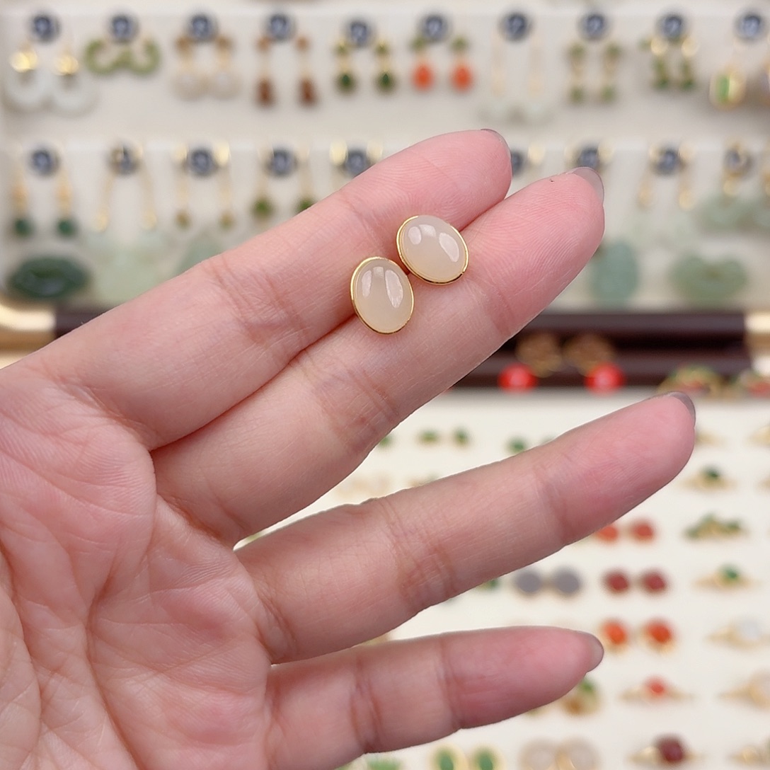 银S925镶嵌和田玉耳饰