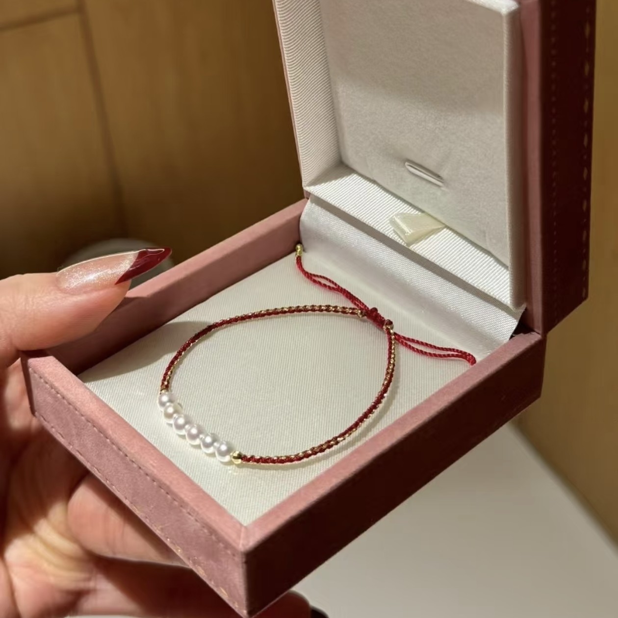 爆款本命年红绳强光天然淡水珍珠手绳编织好运转运招财