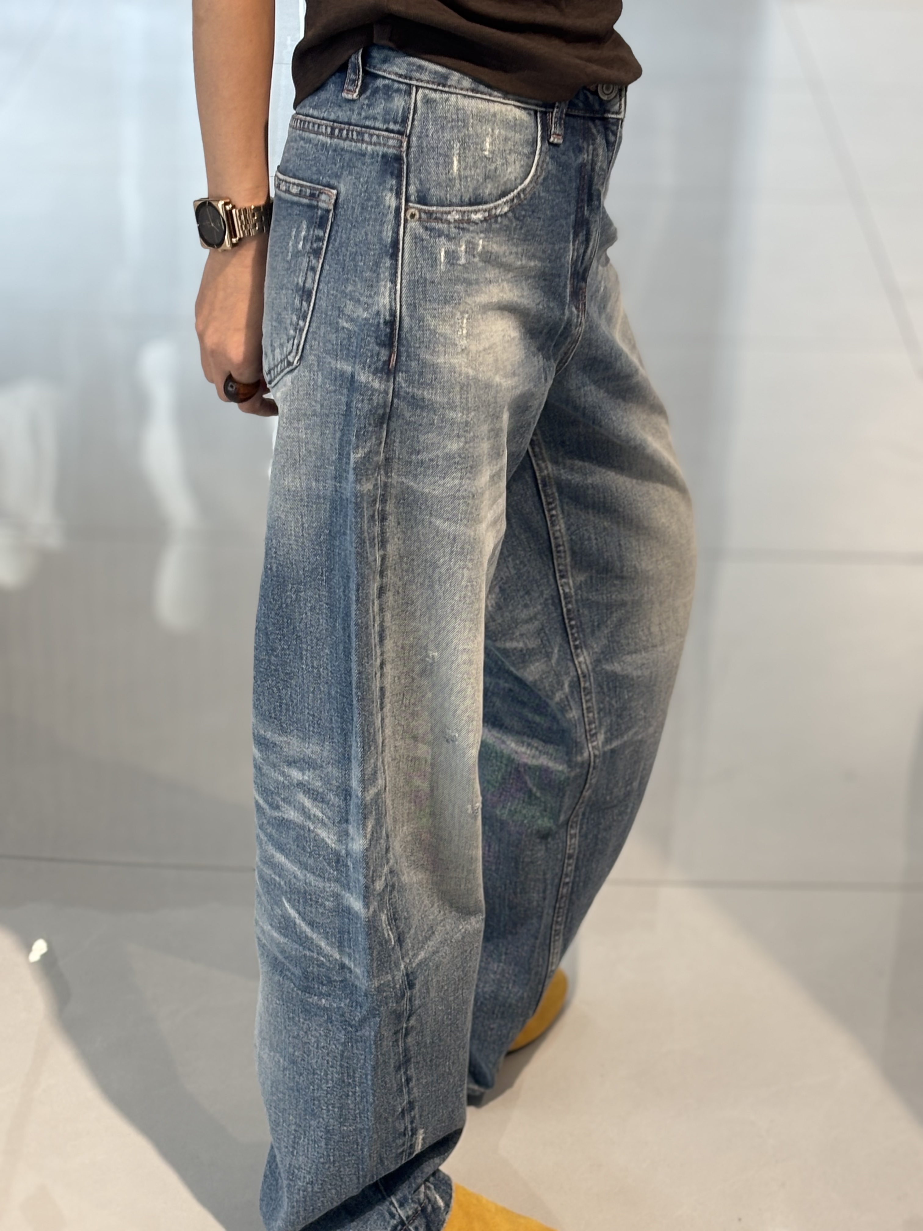 【57206】蓝色直筒裤水洗牛仔裤猫须美式休闲裤子