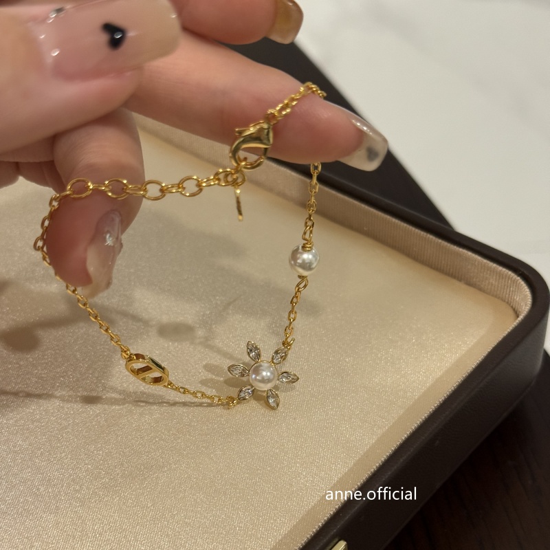 铜合金手链 圣诞雪花珠珠精致字母手链【S407】