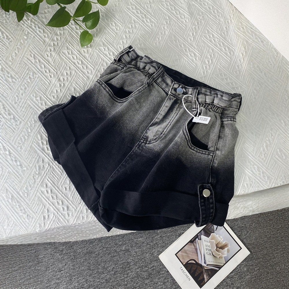 300斤大码女装渐变色高腰辣妹风牛仔短裤胖mm夏季卷边A字直筒裤女
