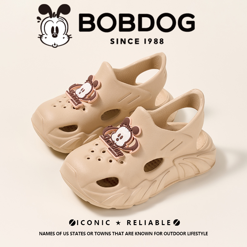 Bobdog/巴布豆儿童夏季包头凉鞋厚底拖鞋防滑软底透气百搭洞洞鞋