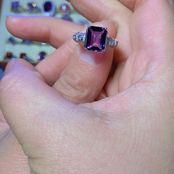 紫晶戒指银S925镶嵌甜*儿