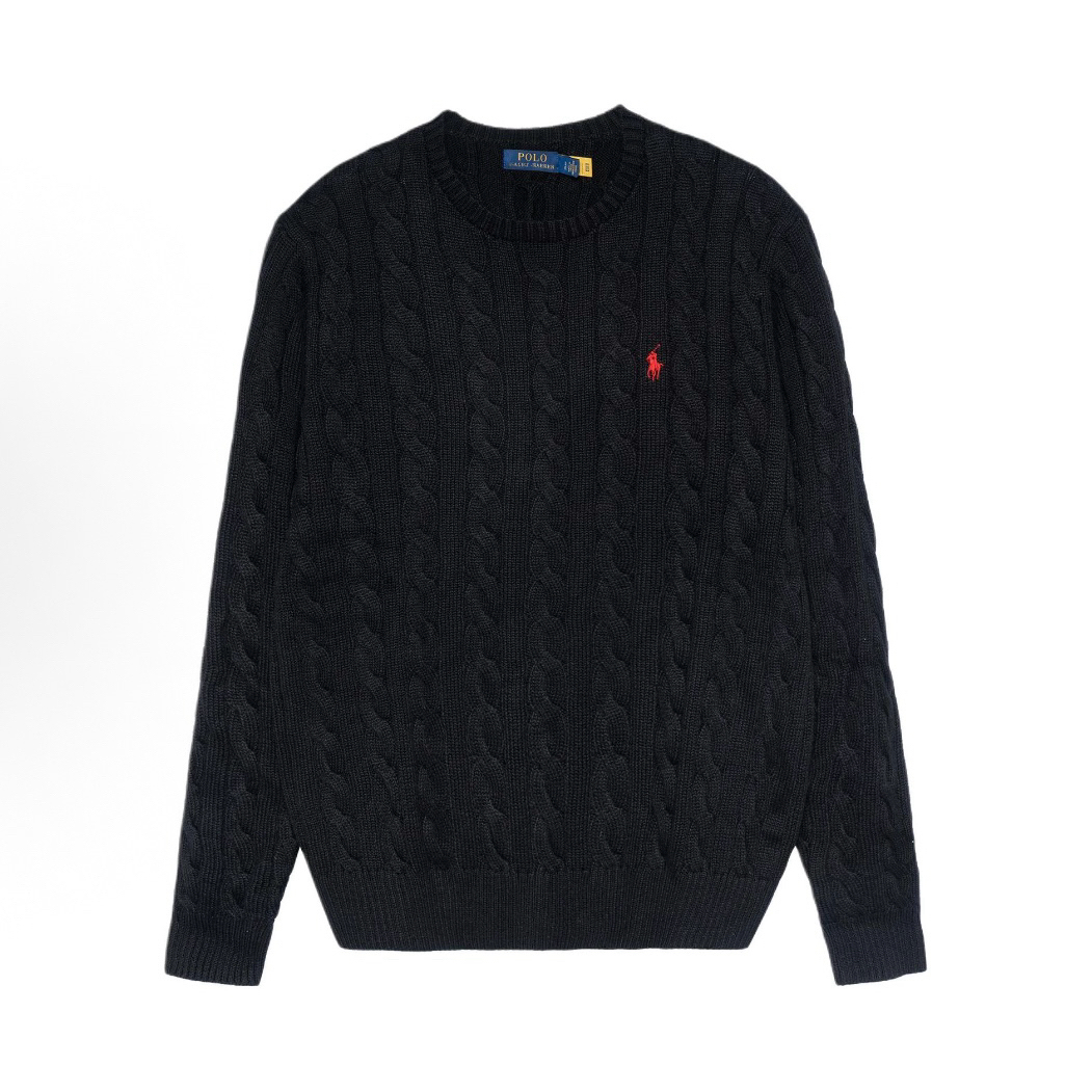 【圆领加厚】小马刺绣秋冬季男女情侣叠穿针织毛衣长袖宽松麻花上衣