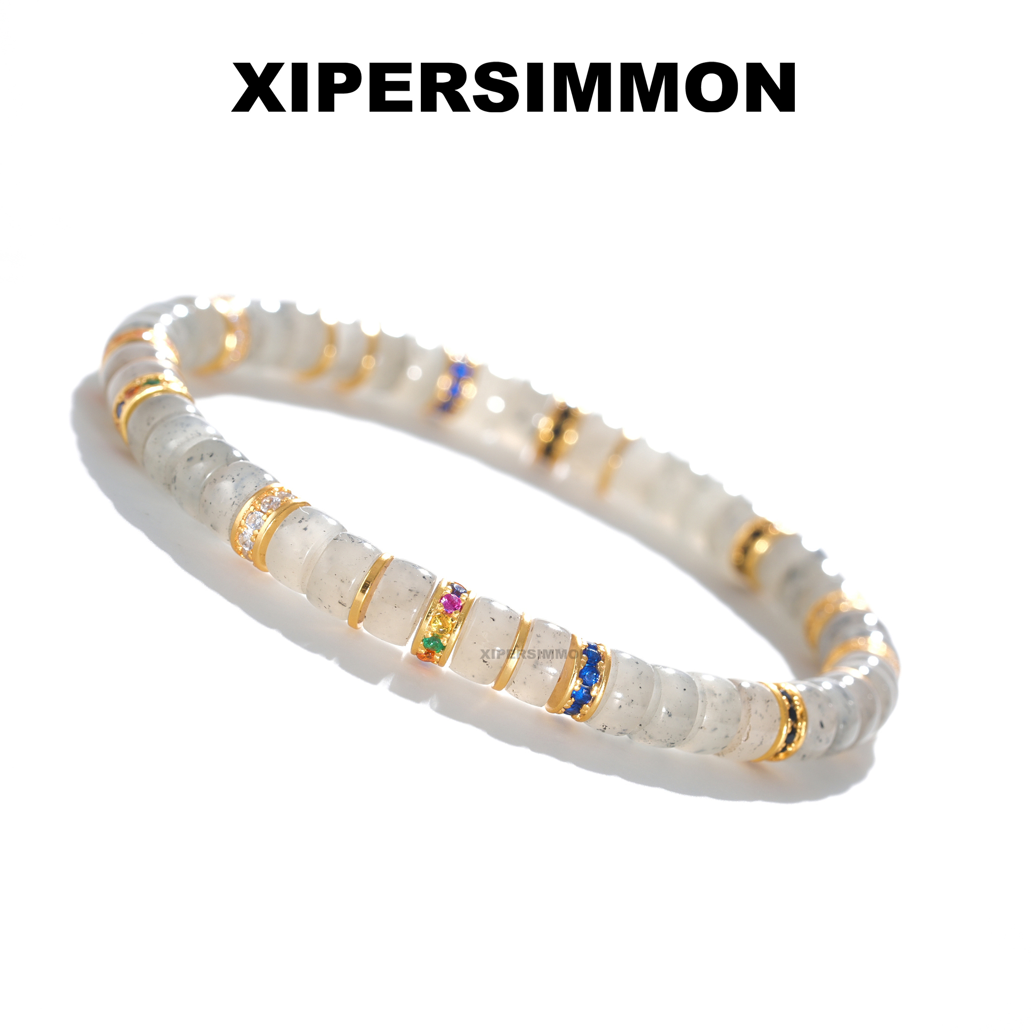 6mm点墨青花手串冰乌鸡和田玉手串精工银钻高级文玩原创新潮流