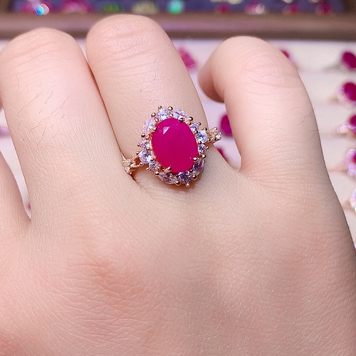 红宝石戒指银S925镶嵌