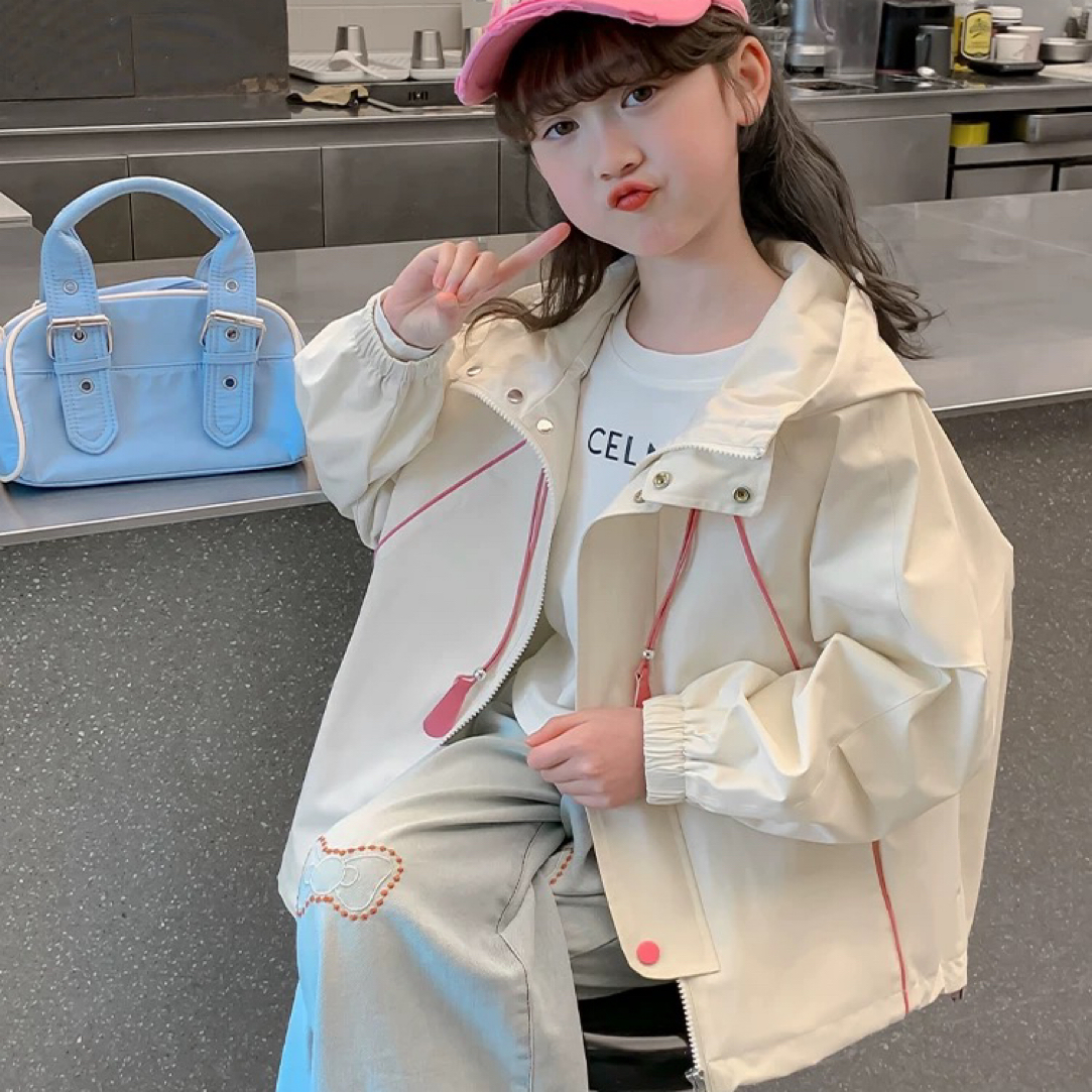 女童春秋秋装外套2025新款儿童时髦洋气连帽女孩春季冲锋衣