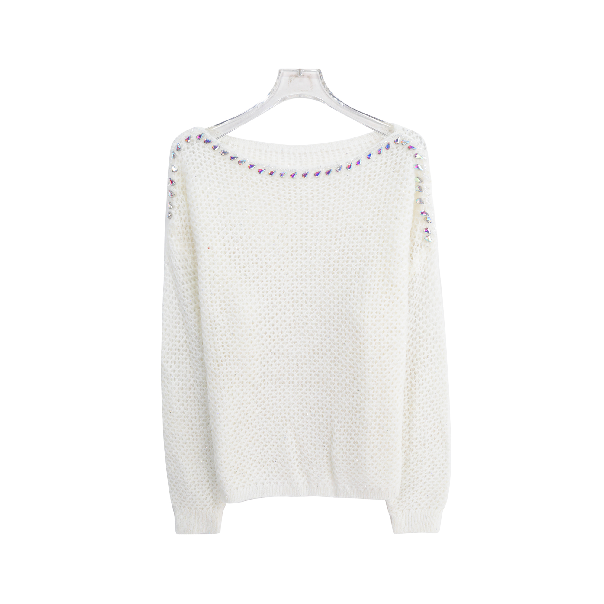 S重工镶钻镂空宽松甜美减龄长袖针织衫X2713