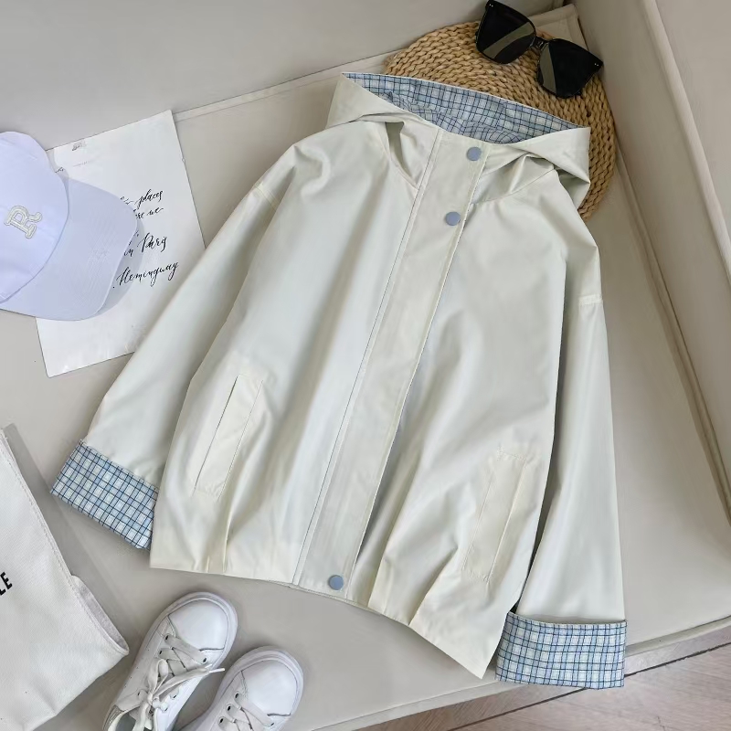 女童外套2025新款时尚中大童格子拼接上衣短款外衣Q62317