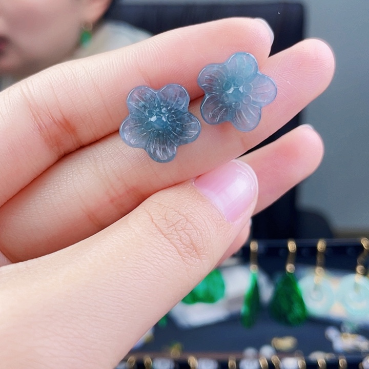 翡翠耳饰银S925镶嵌饰品