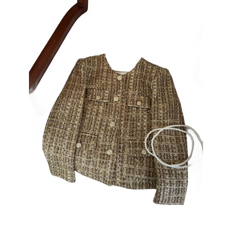 金色粗花呢编织亮片小香风短款外套款2025秋季新款韩系百搭A75910