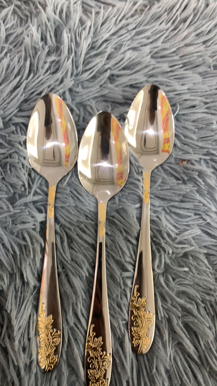 蔓藤金色镀金勺3支编号058创意勺子家用长柄汤匙精致汤勺圆勺钢勺