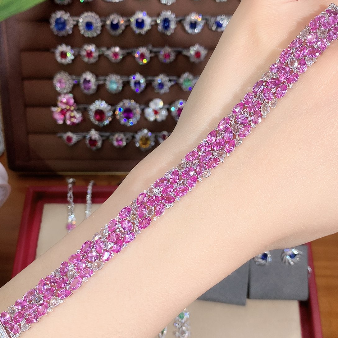 手链18K金镶嵌彩色蓝宝石20.36ct/天然宝石/七天无理由