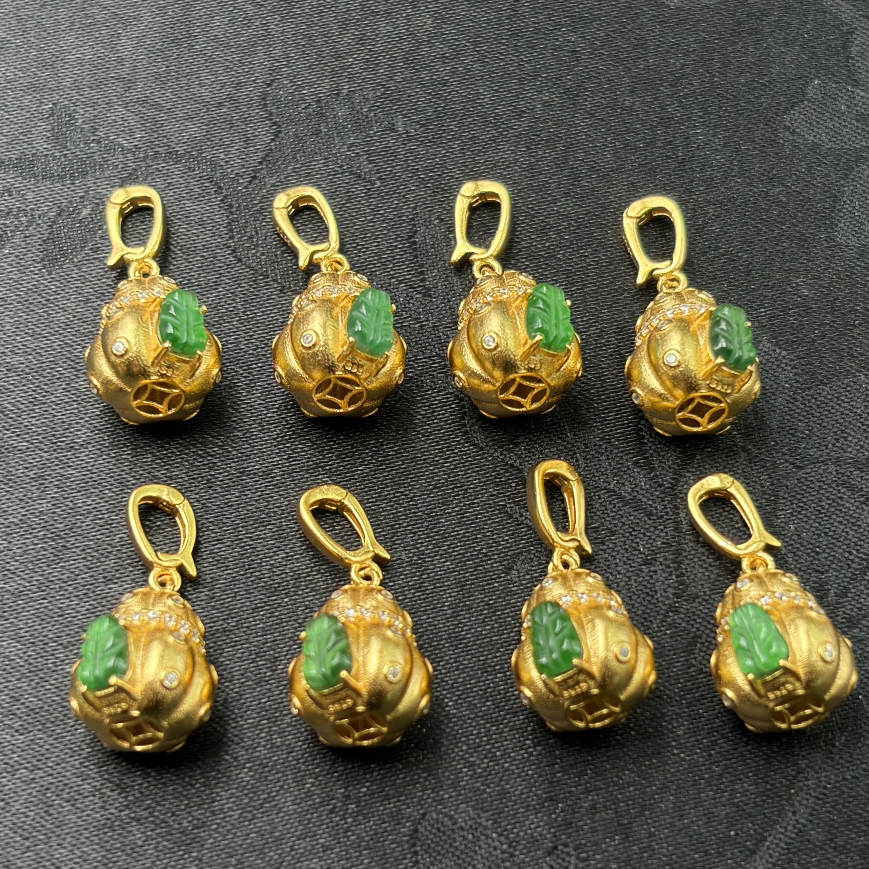 「戴琴珠宝」DQ5288-银镶翡翠叶子葫芦配件（多样性发其一）