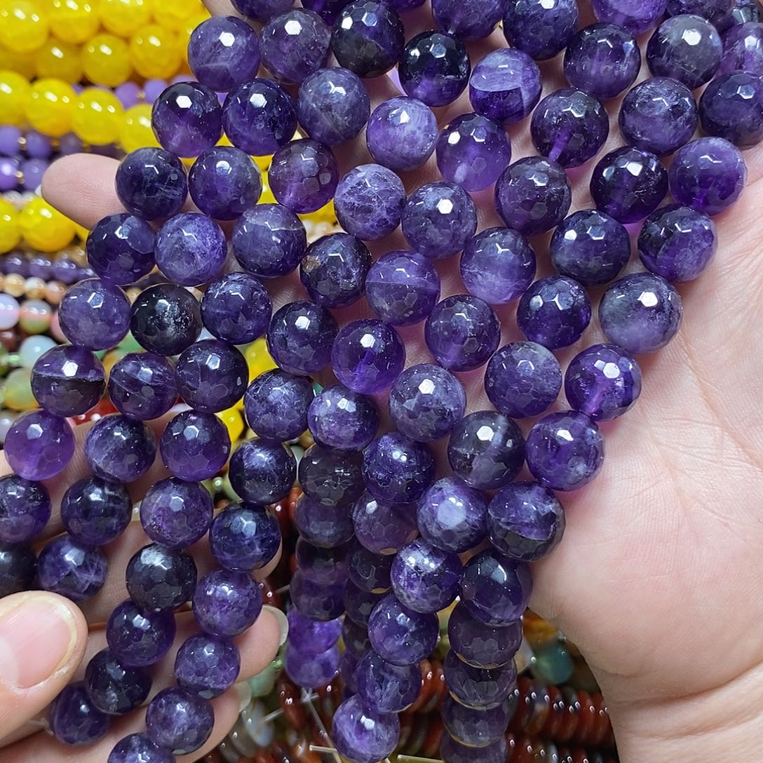 玛瑙/玉髓未镶嵌珠宝半成品切面紫水晶一条卡12mm