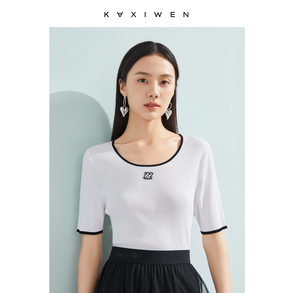 【达人专属】显瘦简约撞色短袖上衣气质高级感针织衫X03AZS2527